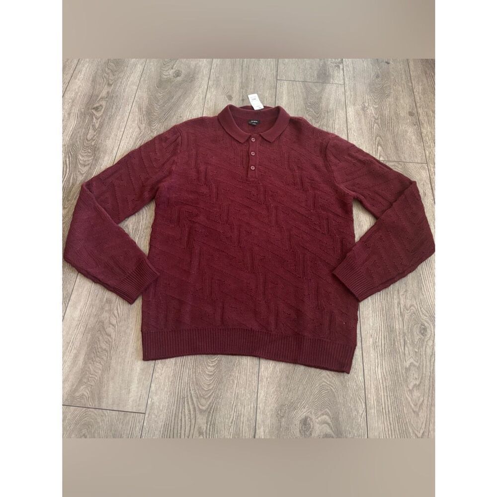 Express Men's Maroon Polo Knit Sweater - Classic Collared Pullover